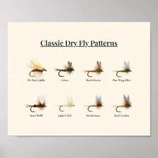 Classic Dry Fly Patterns Art Print – 8 Patterns Poster