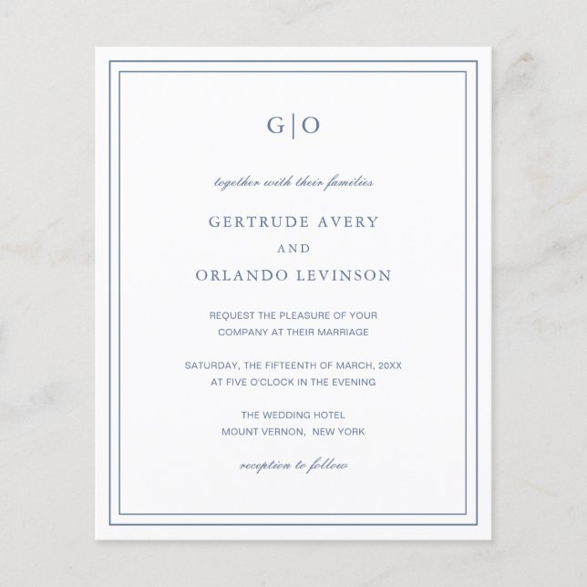 Classic Dusty Blue Budget Einladung (Vorderseite)