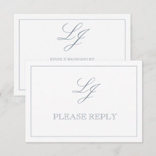 Classic Dusty Blue Calligraphy Monogramm Keine Mah RSVP Karte