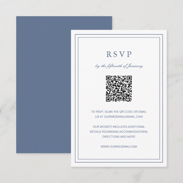 Classic Dusty Blue Elegante Wedding RSVP Karte (Vorne/Hinten)