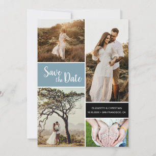 Classic Dusty Blue Foto Collage Wedding Save The Date