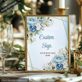 Classic Dusty Blue Greenerity Gold Frame Wedding Poster