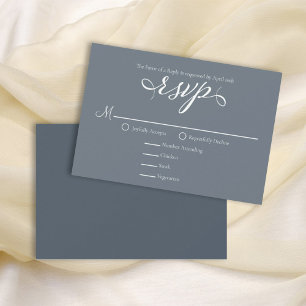 Classic Dusty Blue Guest Response Meal Choice RSVP Karte