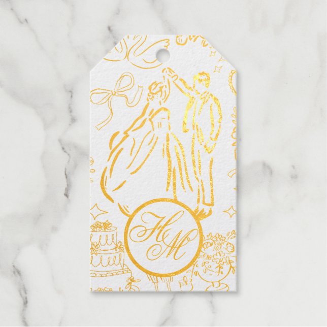 Classic Dusty Blue Hand Drawn Wedding Sketch Art Geschenkanhänger (Vorderseite)