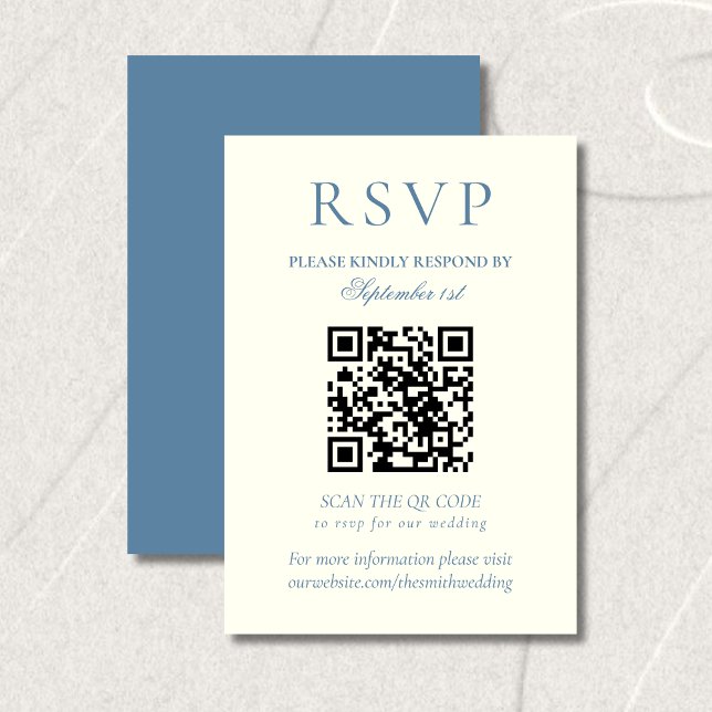 Classic Dusty Blue Minimalist Wedding QR Code RSVP Karte (Classic Dusty Blue Minimalist Wedding QR Code RSVP Card)