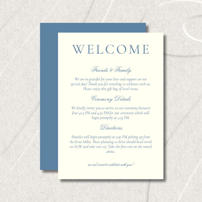 Classic Dusty Blue Minimalist Wedding Welcome Programm (Classic Dusty Blue Minimalist Wedding Welcome Program)