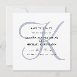 Classic Dusty Blue Monogram Save The Date