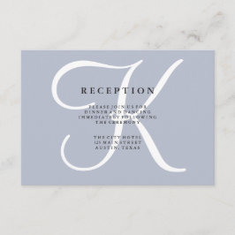 Classic Dusty Blue Monogram Wedding Reception Begleitkarte