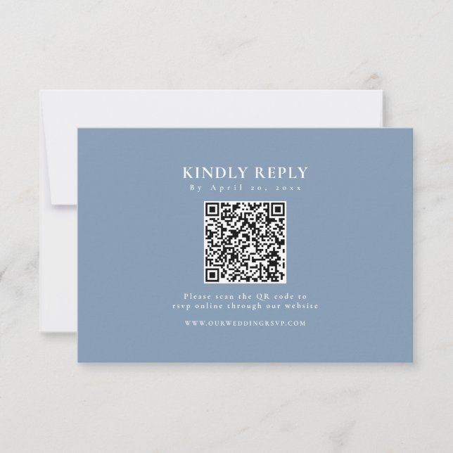 Classic Dusty Blue QR Code Formal Elegant RSVP Karte (Vorderseite)