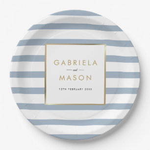 Classic Dusty Blue Stripe Imitate Goldmedaille Hoc Pappteller