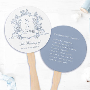 Classic Dusty Blue Wappen Hochzeitfeier Timeline Fächer