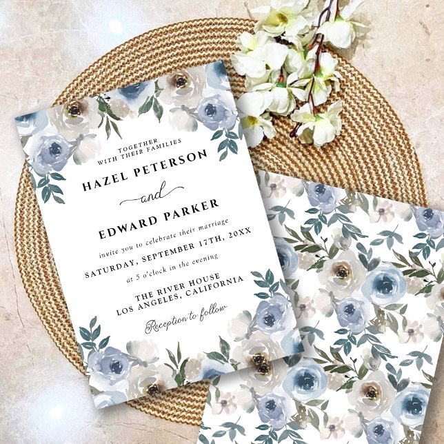 Classic Dusty Blue Watercolor Floral Wedding Einladung (Classic Dusty Blue Watercolor Floral Wedding Invitation)