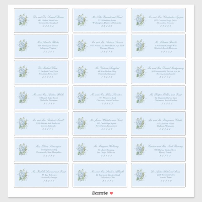 Classic Dusty Blue Wedding Guest Address Labels (Blatt)
