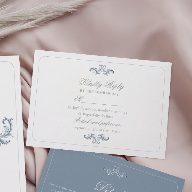 Classic Dusty Blue Wedding RSVP Karte (Von Creator hochgeladen)