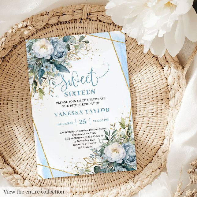 Classic dusty blue white floral sweet 16 lädt ein einladung (Classic dusty blue white floral sweet 16 invitation

)