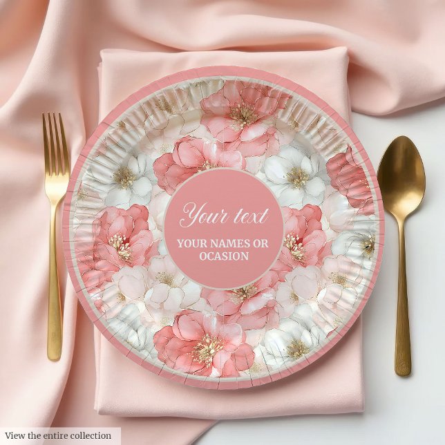 Classic dusty pink and gold 80th birthday plate pappteller (Classic dusty pink and gold 80th birthday plate)