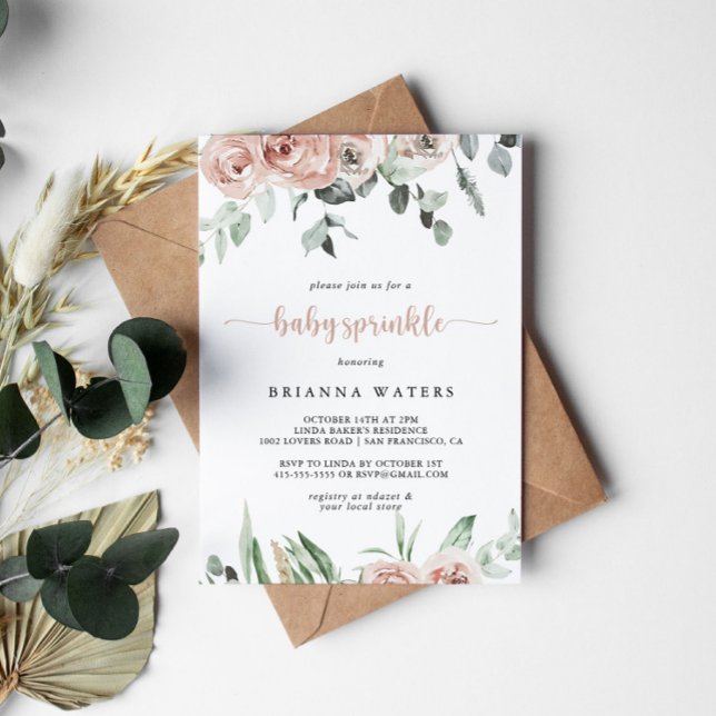 Classic Dusty Pink Rose Floral Baby Sprinkle  Einladung (Von Creator hochgeladen)