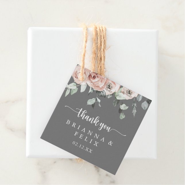 Classic Dusty Pink Rose Floral Gray Wedding Geschenkanhänger (Beispiel)