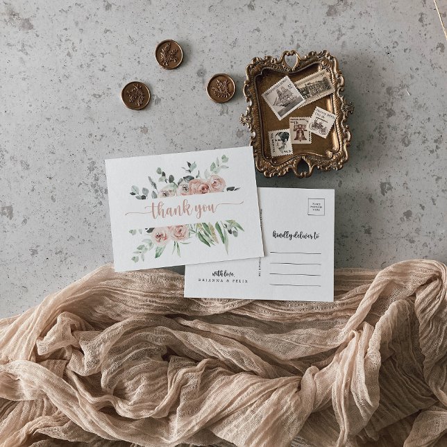 Classic Dusty Pink Rose Floral Vielen Dank Postkarte (Von Creator hochgeladen)