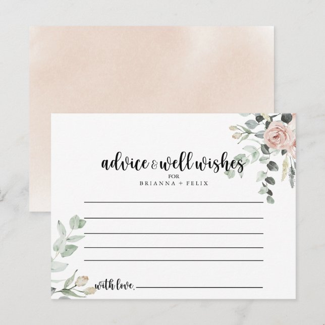 Classic Dusty Pink Rose Floral Wedding Advice Card Postkarte (Vorne/Hinten)