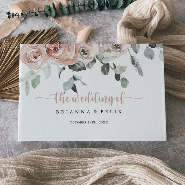 Classic Dusty Pink Rose Floral Wedding Gästebuch (Von Creator hochgeladen)