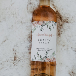 Classic Dusty Pink Rose Floral Wedding Wine Labels Weinetikett