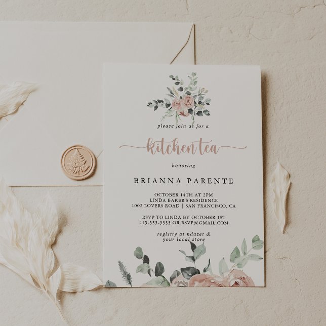 Classic Dusty Pink Rose Kitchen Tee Brautparty Einladung (Von Creator hochgeladen)