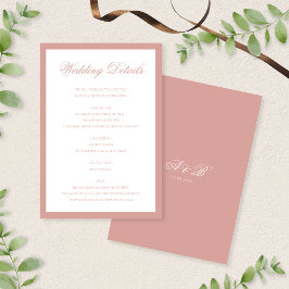Classic Dusty Rose Monogram Script Wedding Details Begleitkarte
