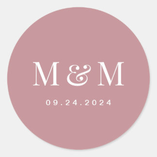 Classic Dusty Rose Monogram Typography Wedding Runder Aufkleber