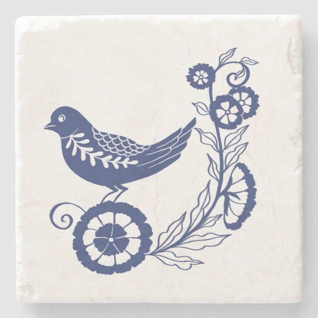Classic Dutch Blue Delft Tile Bird Design Steinuntersetzer (Vorderseite)