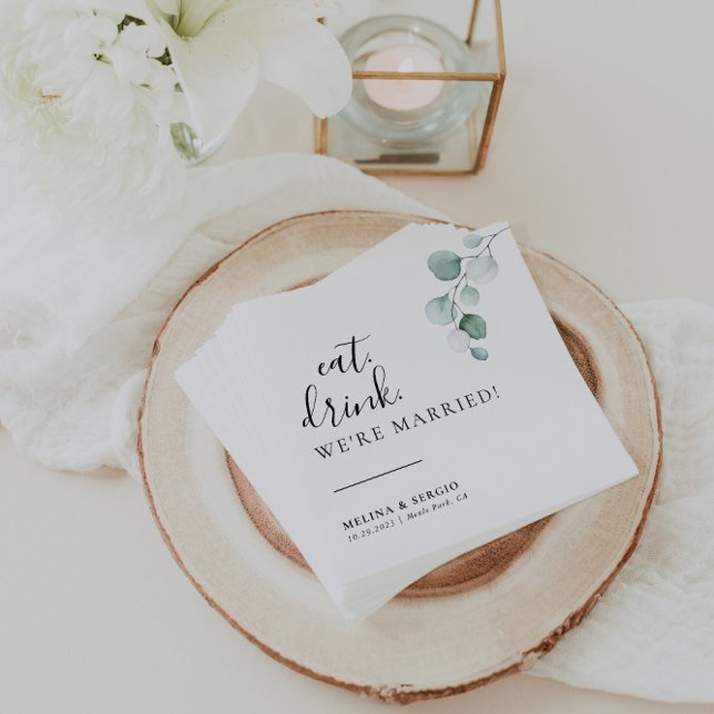 Classic Eat Drink Wir sind Verheiratet Hochzeit Serviette (Von Creator hochgeladen)