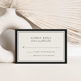 Classic Ecru Black Border Wedding RSVP Card Karte