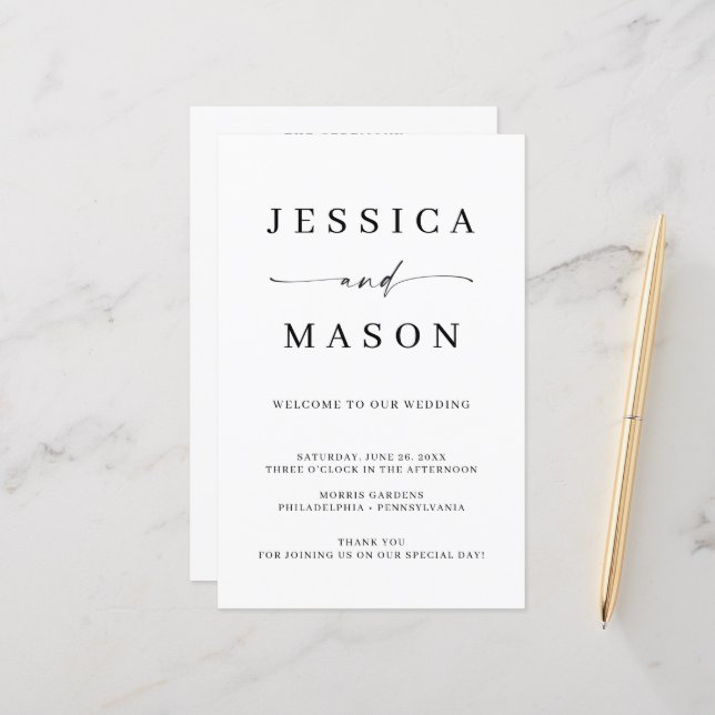 Classic Elegance Budget Hochzeitsprogramm (Vorderseite/Rückseite Beispiel)