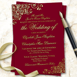 Classic Elegance Burgundy Red Formal Wedding Gold Folieneinladung