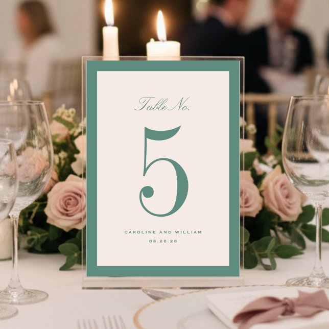 Classic Elegance Green Wedding Tischnummer Card (Von Creator hochgeladen)