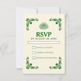 Classic Elegance Ivory & Emerald Floral Wedding RSVP Karte