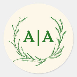 Classic Elegance Monogram Ivory & Emerald Floral Runder Aufkleber