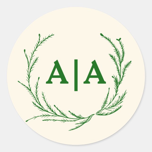 Classic Elegance Monogram Ivory & Emerald Floral Runder Aufkleber (Vorderseite)