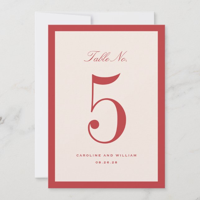 Classic Elegance Red Wedding Tischnummer Card (Vorderseite)
