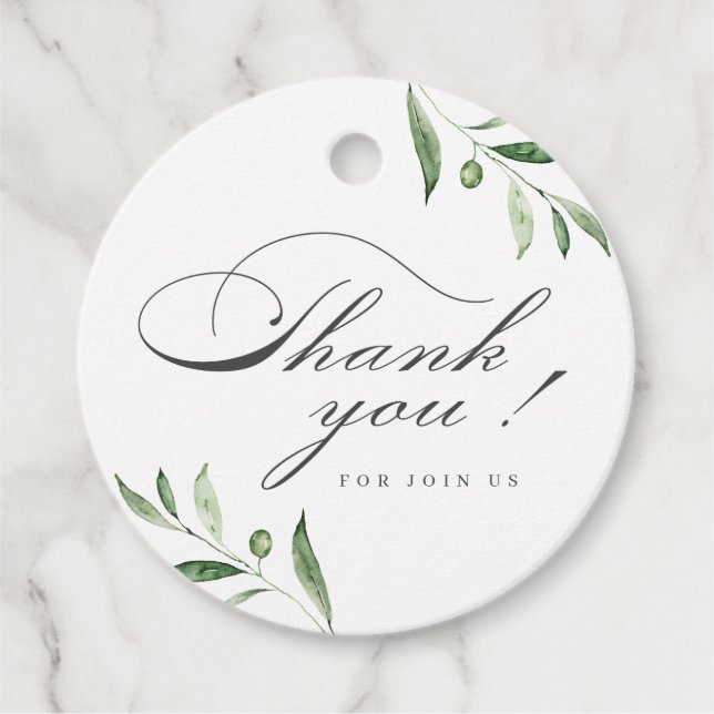 Classic Elegance Script Greenery Vielen Dank Geschenkanhänger (Vorderseite)