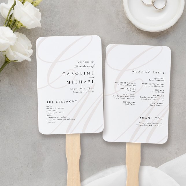 Classic Elegance Script Monogram Wedding Program Fächer (Classic Elegance Script Monogram Wedding Program Hand Fan)