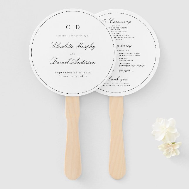 Classic Elegance Script Monogram Wedding Program H Fächer (Vorne und Hinten)
