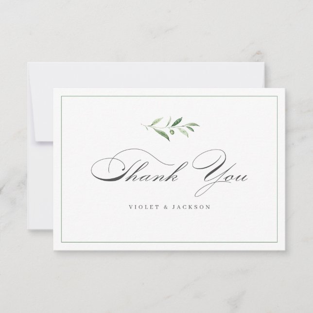 Classic Elegance Script Simple Greenery Vielen Dan Dankeskarte (Vorderseite)