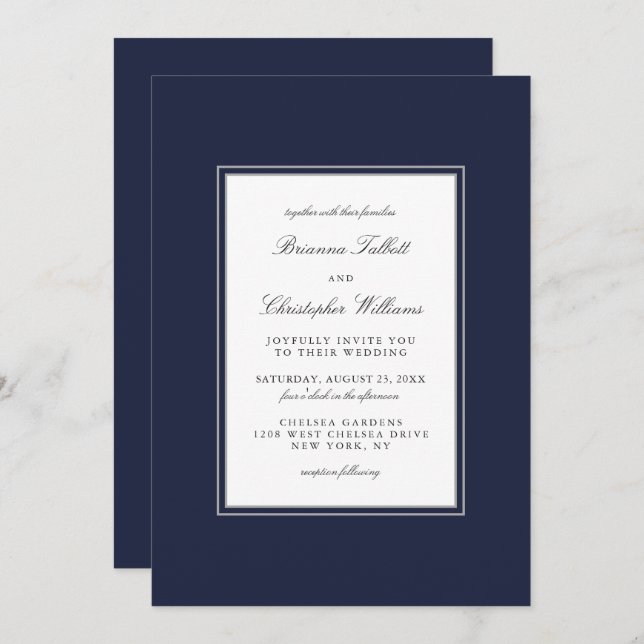 Classic Elegance Simple Navy Blue Wedding Einladung (Vorne/Hinten)