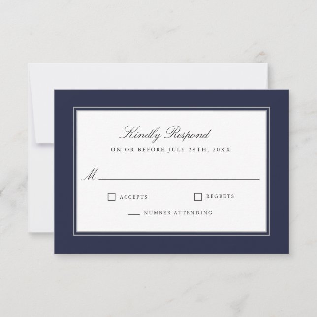 Classic Elegance Simple Navy Wedding RSVP Karte (Vorderseite)