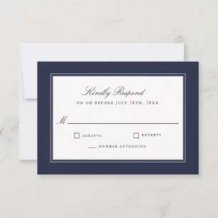 Classic Elegance Simple Navy Wedding RSVP Karte