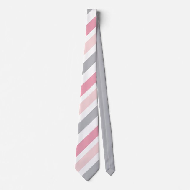 Classic Elegance Soft Pastel Pink Grau Streifen Krawatte (Vorderseite)