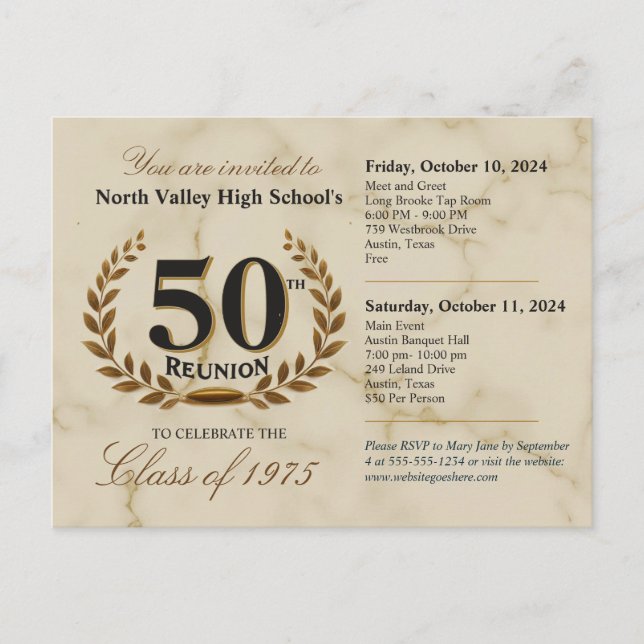 Classic Elegant 50. High School Wiedersehen - 2 Ta Postkarte (Vorderseite)