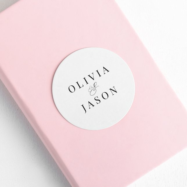 Classic Elegant Ampersand White Wedding Runder Aufkleber (Von Creator hochgeladen)