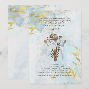 Classic Elegant BAPTISM Einladung Aqua Blue Gold